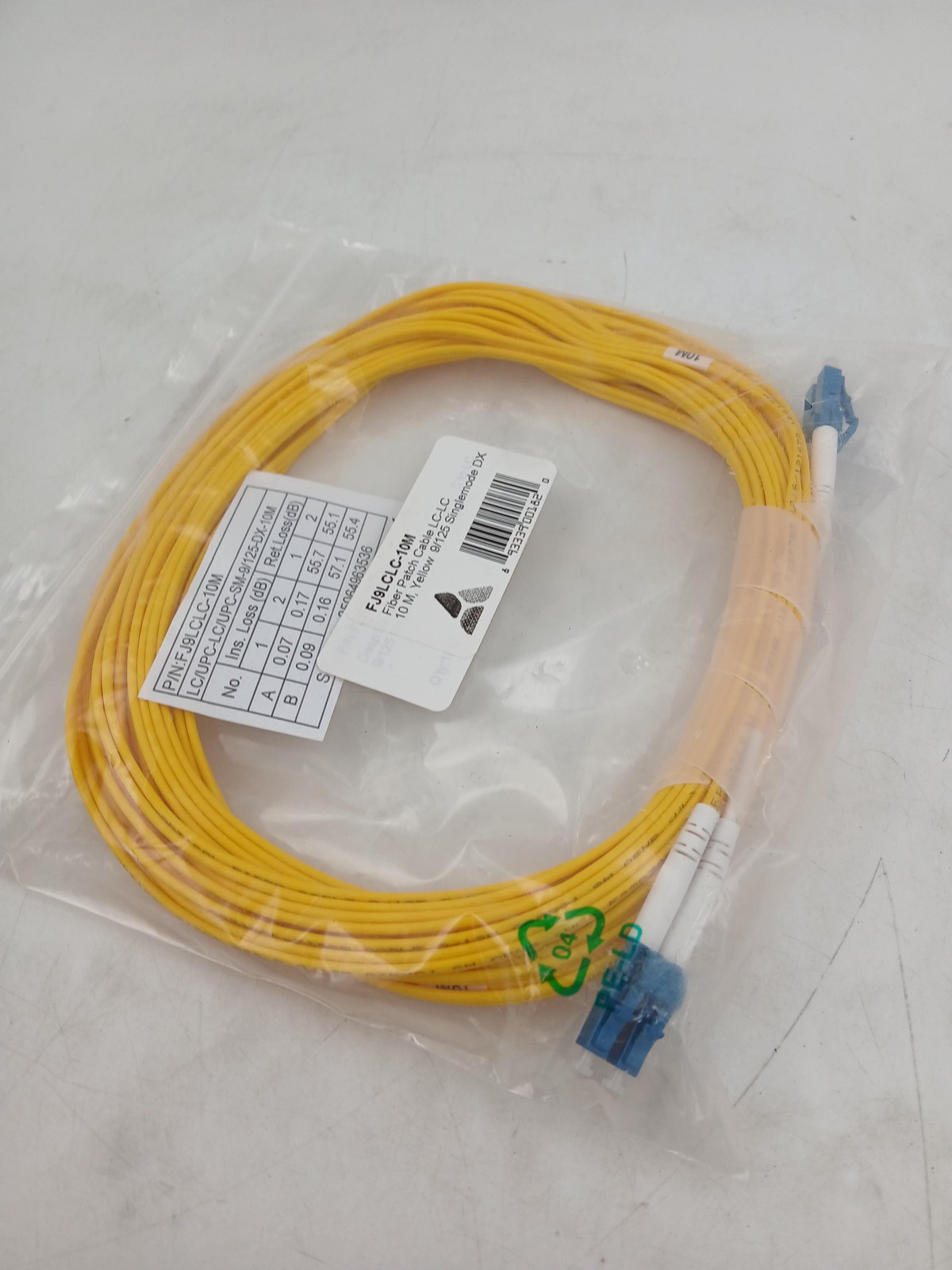 Optical Fiber Patch Cable LC-LC 10M 9/125 Singlemode DX Yellow FJ9LCLC-10M New