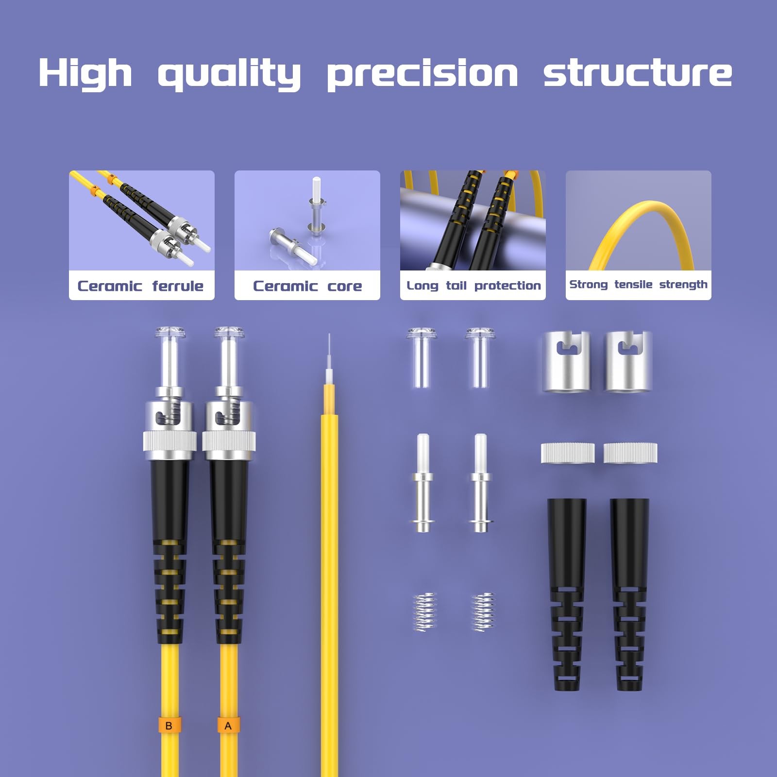 10m 32ft ST/UPCST/UPC SingleMode Fiber Optic Cable OS2 Jumper Duplex Yellow