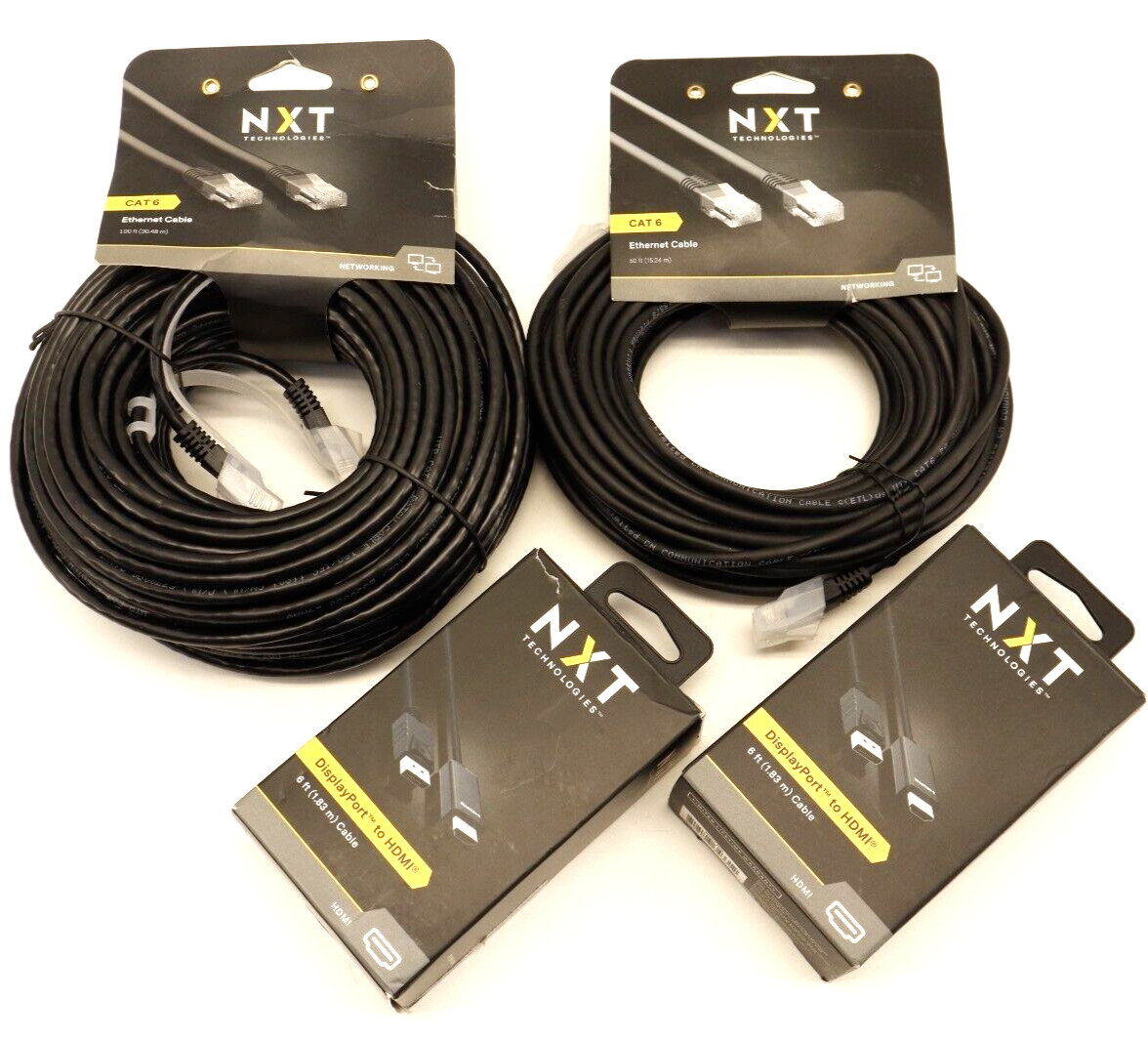 2x NXT TECHNOLOGIES CAT6 100ft/50ft Ethernet Cable & 2xDisplay Port to HDMI 6Ft