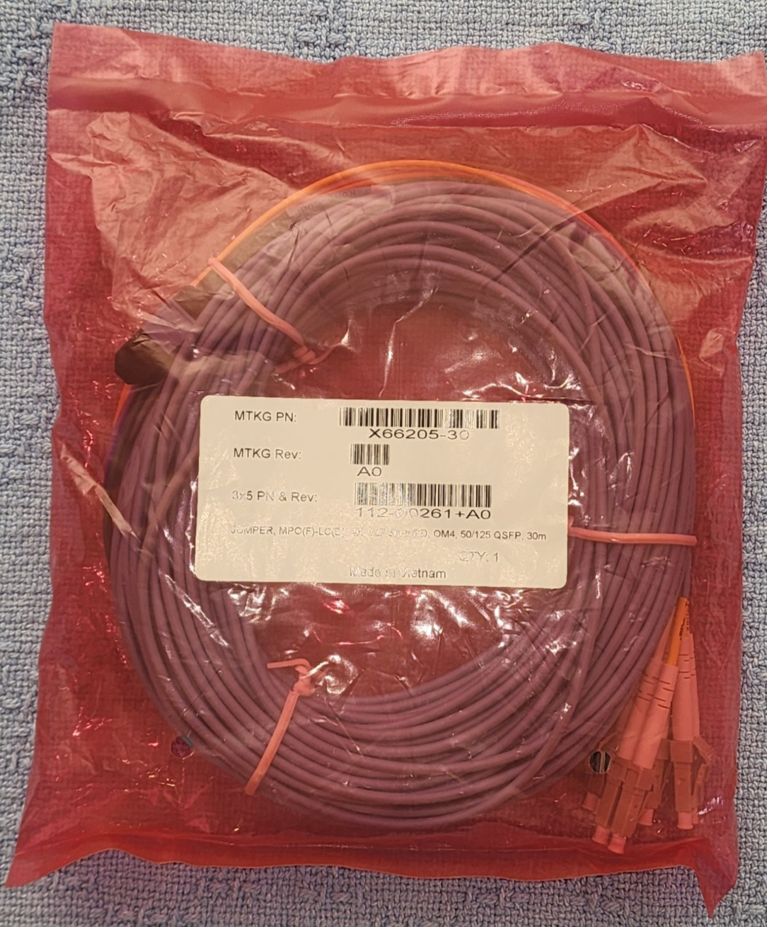 NetApp X66205-30 MPO to 4xLC 30M OM4 Fiber Optic Data Cable – 112-00261