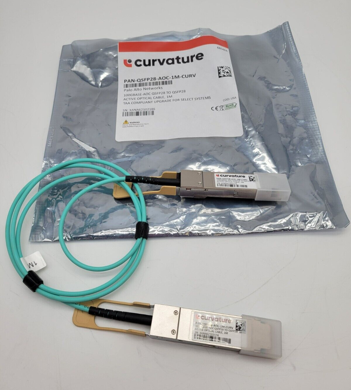 Curvature 6 Active Optical Cable 100Gbase-AOC. QSFP28 to QSFP28 1 meter length