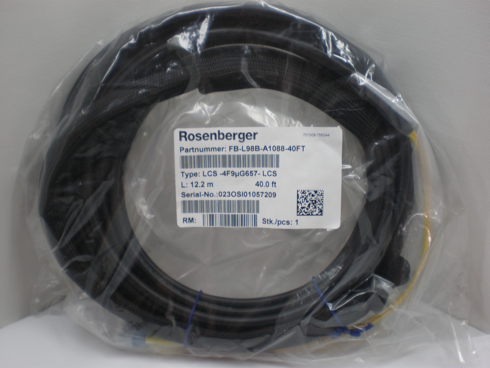 Rosenberger FB-L98B-A1088-40ft 12.2m Fiber Jumper Cable LCS-4F9uG657-LCS