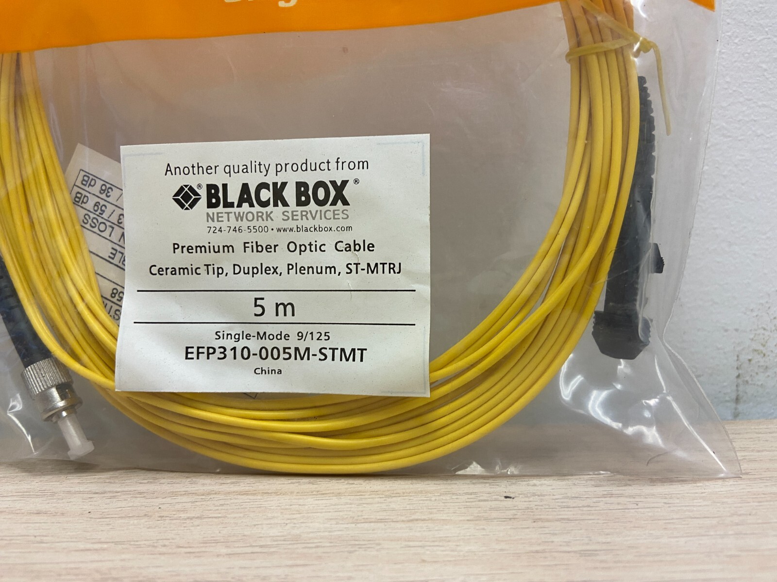 Lot of 5x Black Box EFP310-005M-STMT Ceramic Tip Fiber Optic Cables