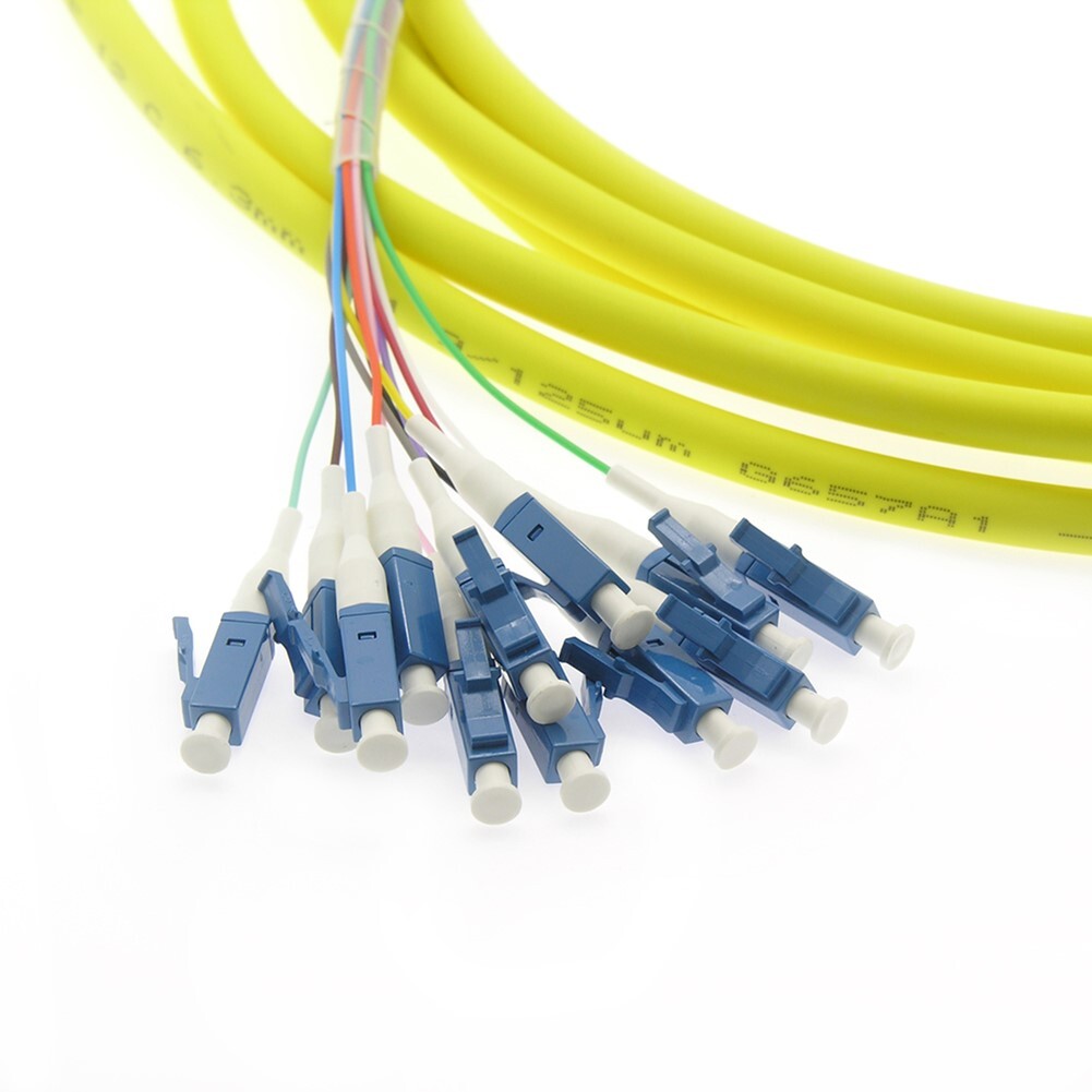 3M 12 Core LC UPC Single Mode Fiber Optic Optical Pigtail Cable Yellow