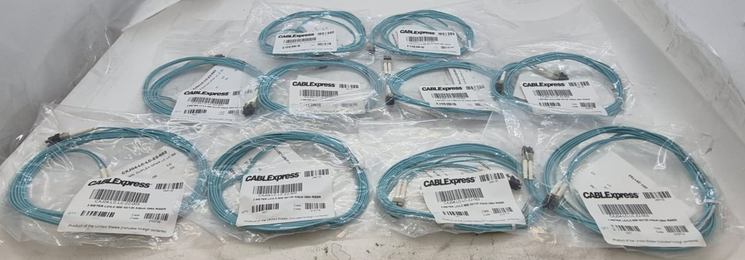 Lot of 10 CABLExpress CXJ04-LC-LC-Z2-003 3M LC/LC MM 50/125 AQUA OM4 RISER