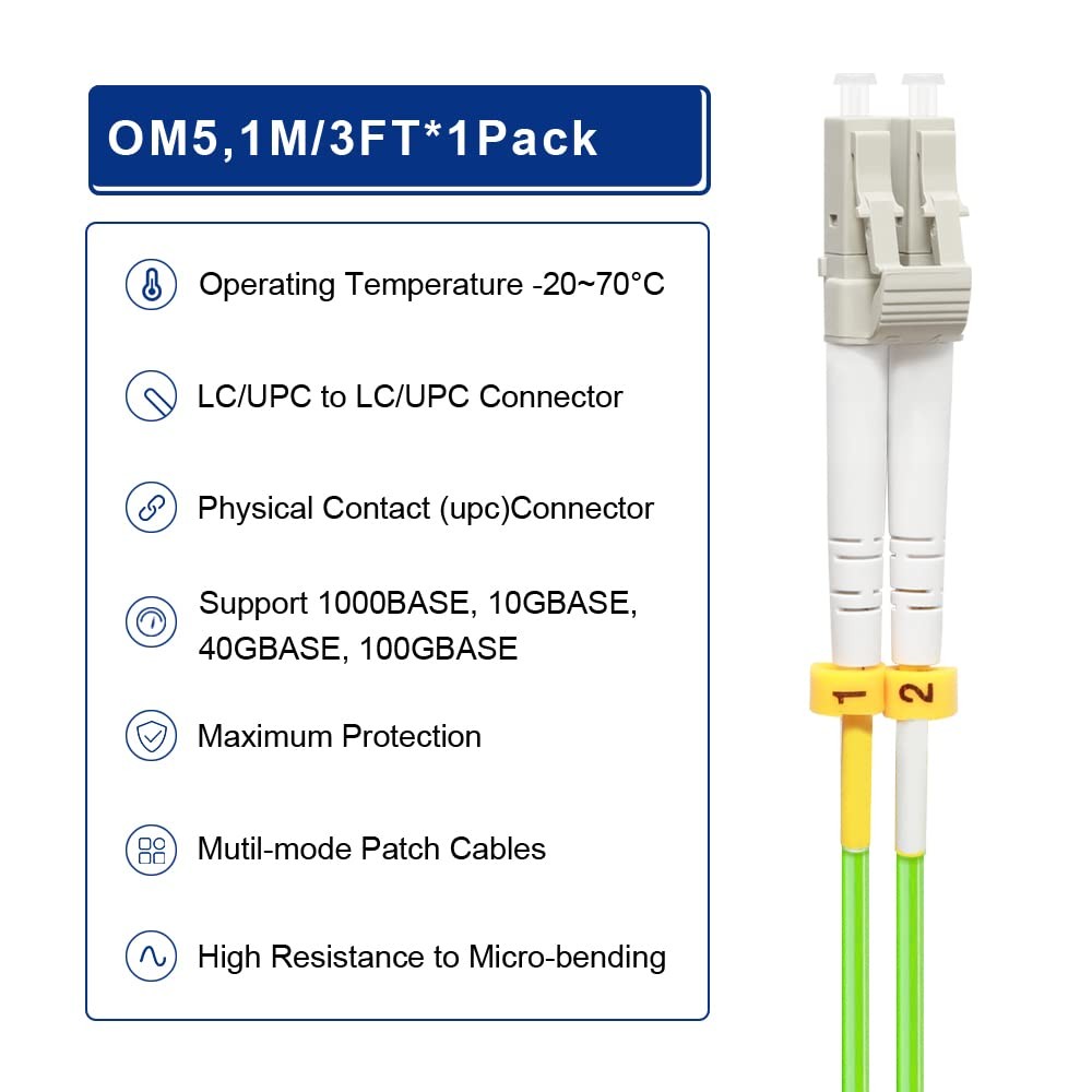 – 1M/3ft OM5 LC to LC Fiber Patch Cable, Length Options 0.2m-20m, 40GB/100GB …