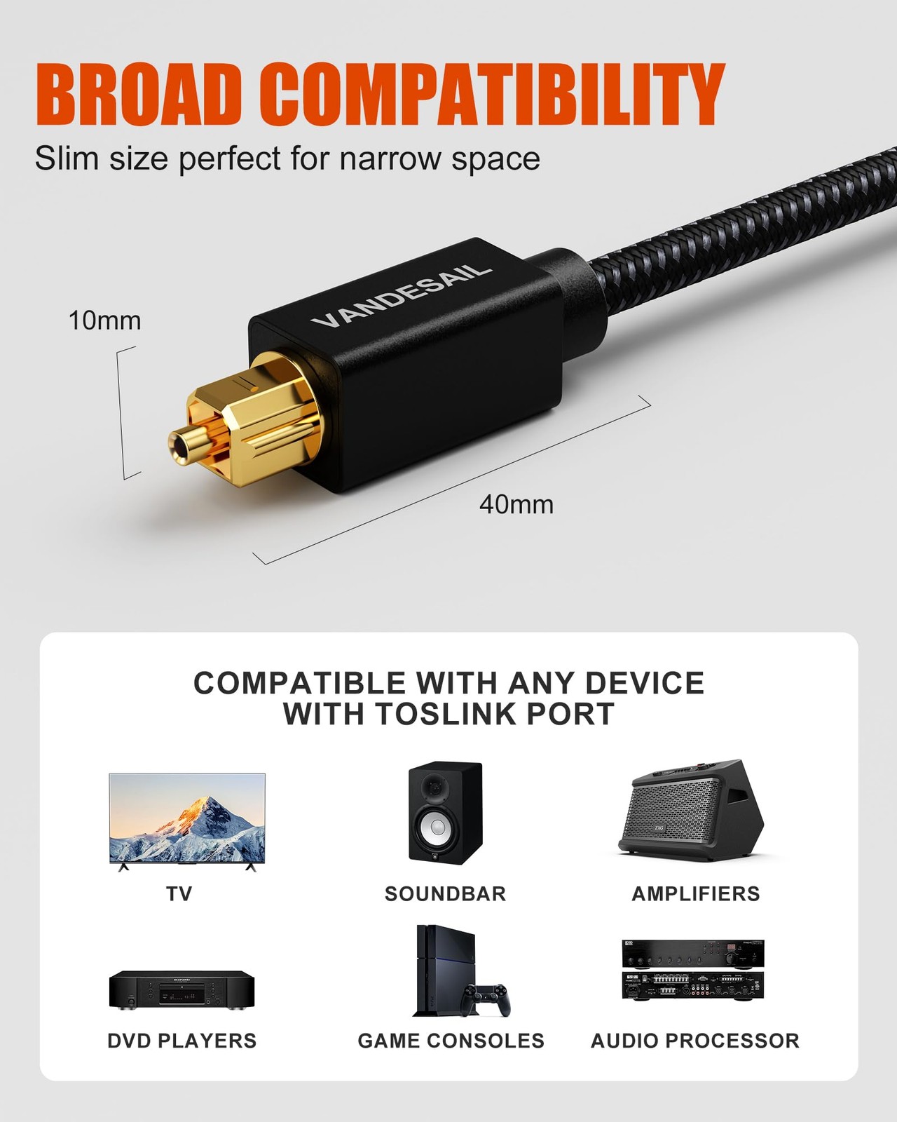 Digital Optical Audio Cable 1FT/0.3M Nylon Braided Fiber Optical Cable for So…