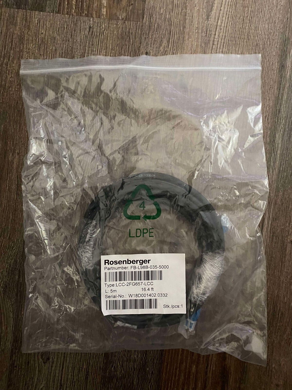 Rosenberger FB-L98B-035-5000 Fiber Optic Jumper 5m (16.4ft)
