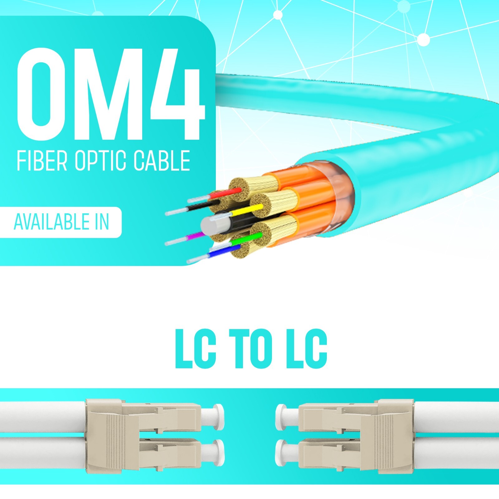 OM4 LC to LC Fiber Optic Patch Cable Multimode Duplex 50/125 Aqua LC LC 1M-15M