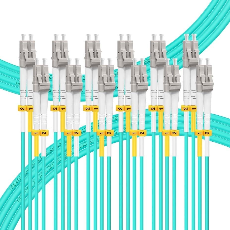 10 Ct. Fiber Optics Flypro LC/UPC-LC/UPC-MM-DX-2.0mm-OM3-3m-LSZH Jumper 3 meters