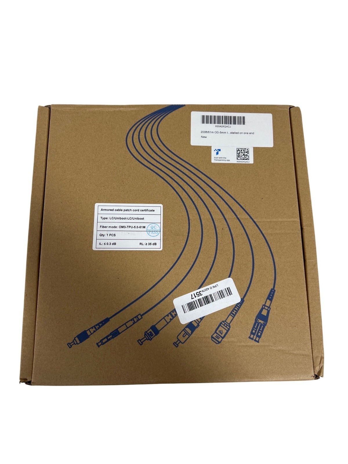 Yutianhome Armored LC Uniboot OM3 TPU 5.0mm 61M, 200 FEET Outdoor Optic Cable