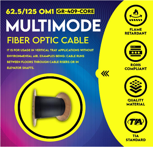 6 Fiber Indoor/Outdoor Fiber Optic Cable, Multimode 62.5/125 OM1, GR-409-CORE, B