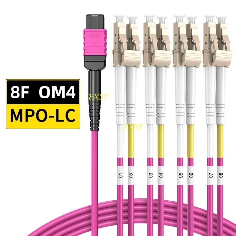 1-20M MPO/Female to 4 LC Duplex 8 core OM4 Breakout Fan Optical Fiber Patch Cord