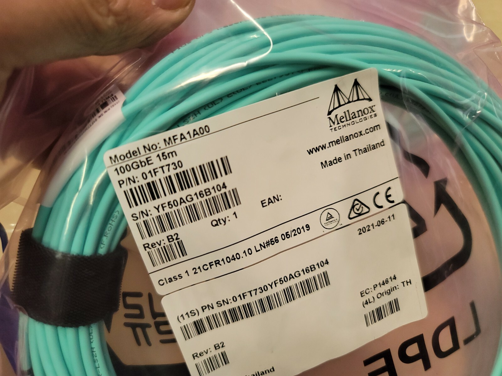 MFA1A00 01FT730 Mellanox AOC Cable IB EDR up to 100Gb/s QSFP 15M