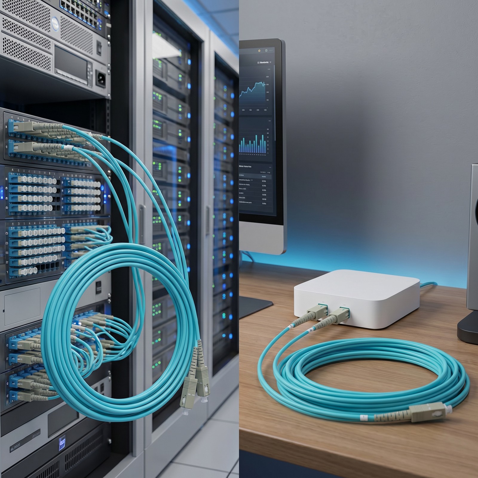 SC-SC Duplex Multimode OM3 10 Gigabit Fiber Optic Cable Patch Cord 40M/50M