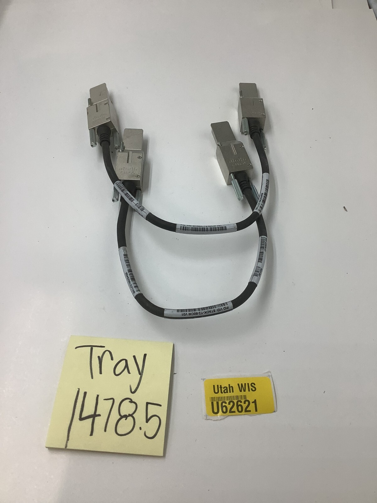 QTY 2 Cisco Systems Genuine STACK-T2-50CM V01 Stackwise Stacking Cables Black