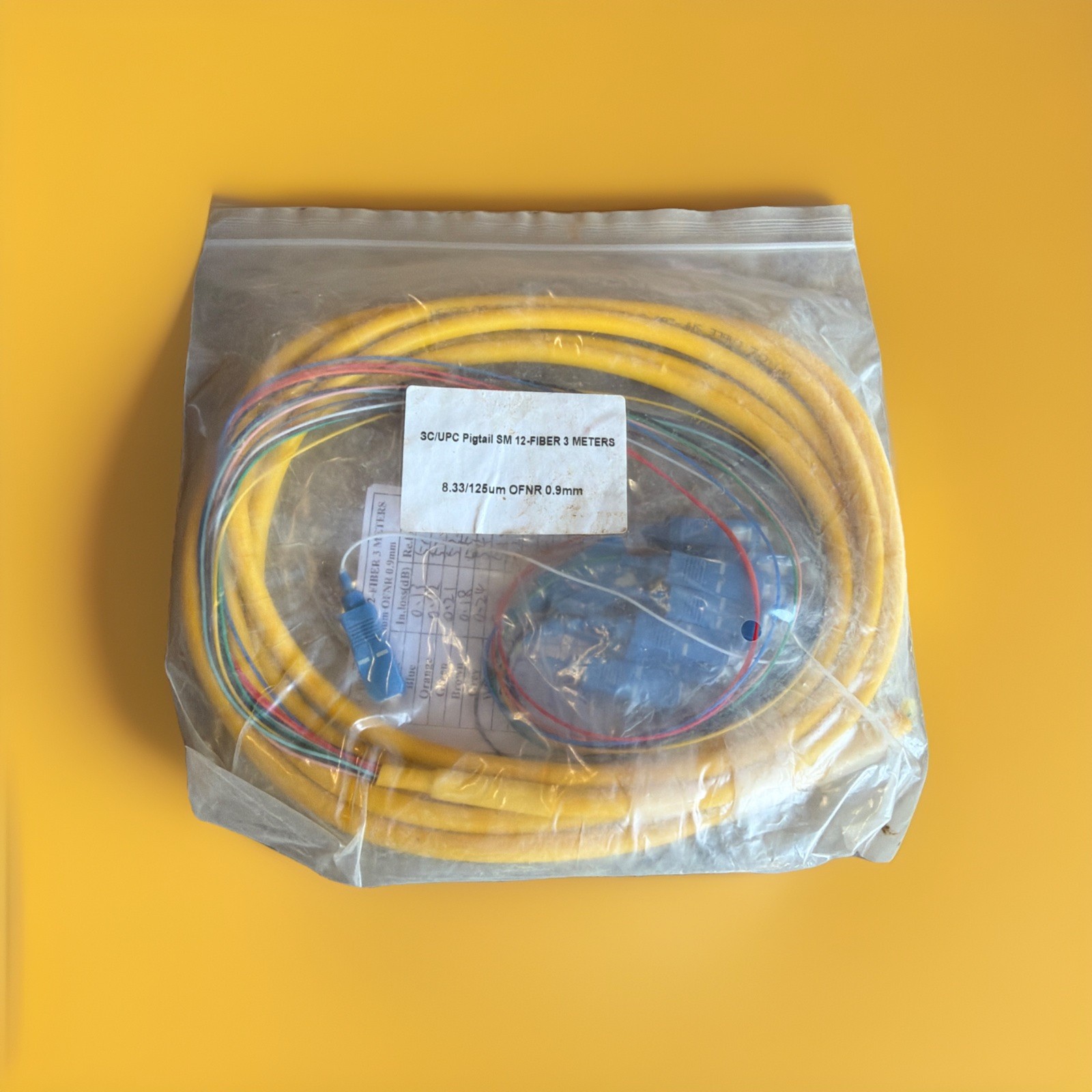 🔥 SC/UPC Single Mode 12-Fiber Fiber Optic Pigtail OFNR 9/125 0.9mm ~ 1 Unit🔥