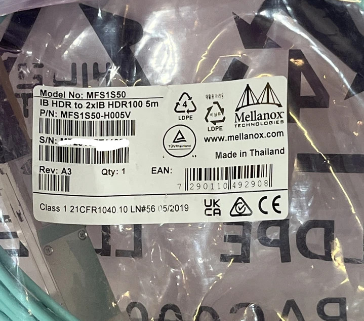 Mellanox New MFS1S50-H005V 200G to 2x100G QSFP56 AOC Splitter Cable 5m