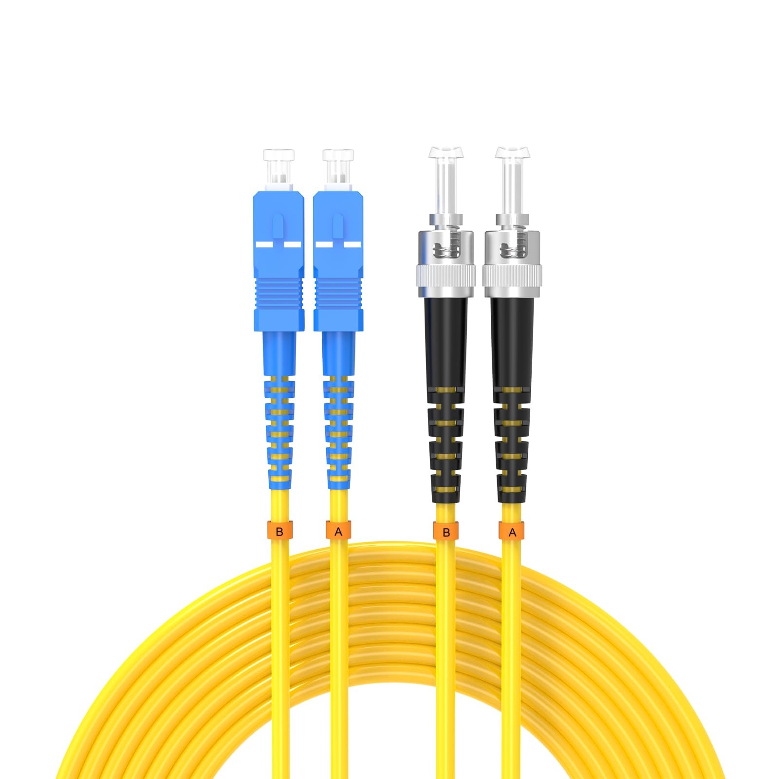 3 Meters 10 FT SC/UPC To ST/UPC Single Mode Fiber Optic Cable Duplex Yellow