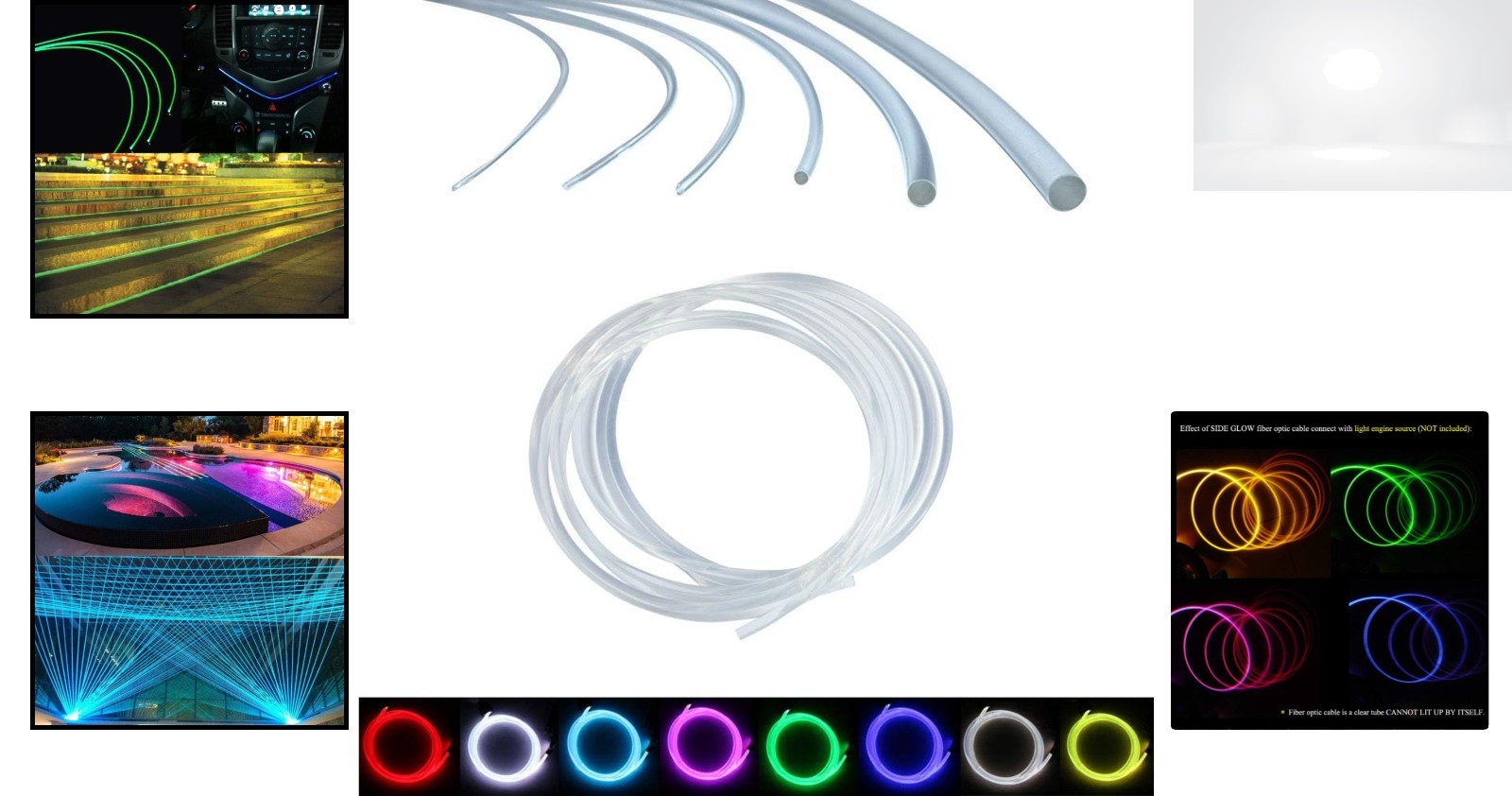 16.4ft PMMA Fiber Optic Cable Transparent Side Glow for Indoor Outdoor Use