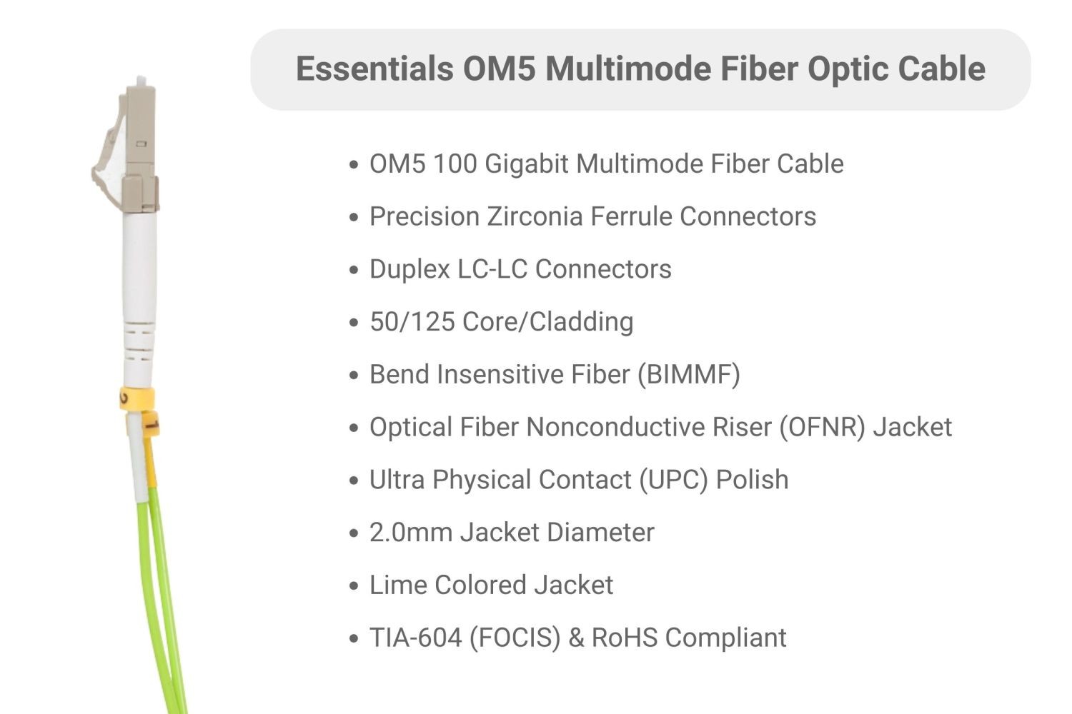 LC-LC Multimode Duplex 50/125 Fiber Patch Cable, OM5, 25M – Lifetime Warranty