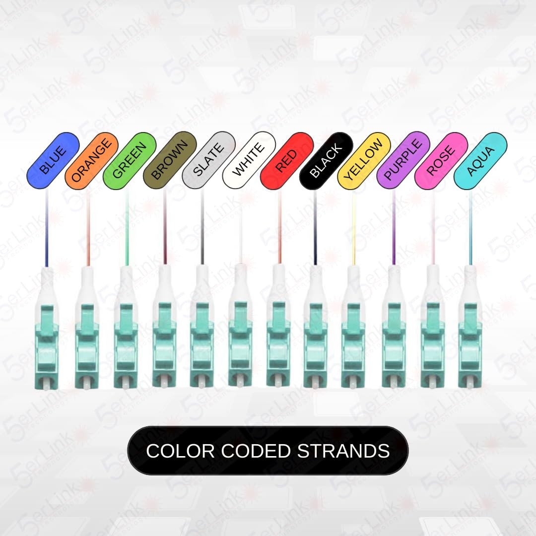 12 Strand Multi-Mode LC OM3 Fiber Optic Pigtails for Fusion Splicing. Include…