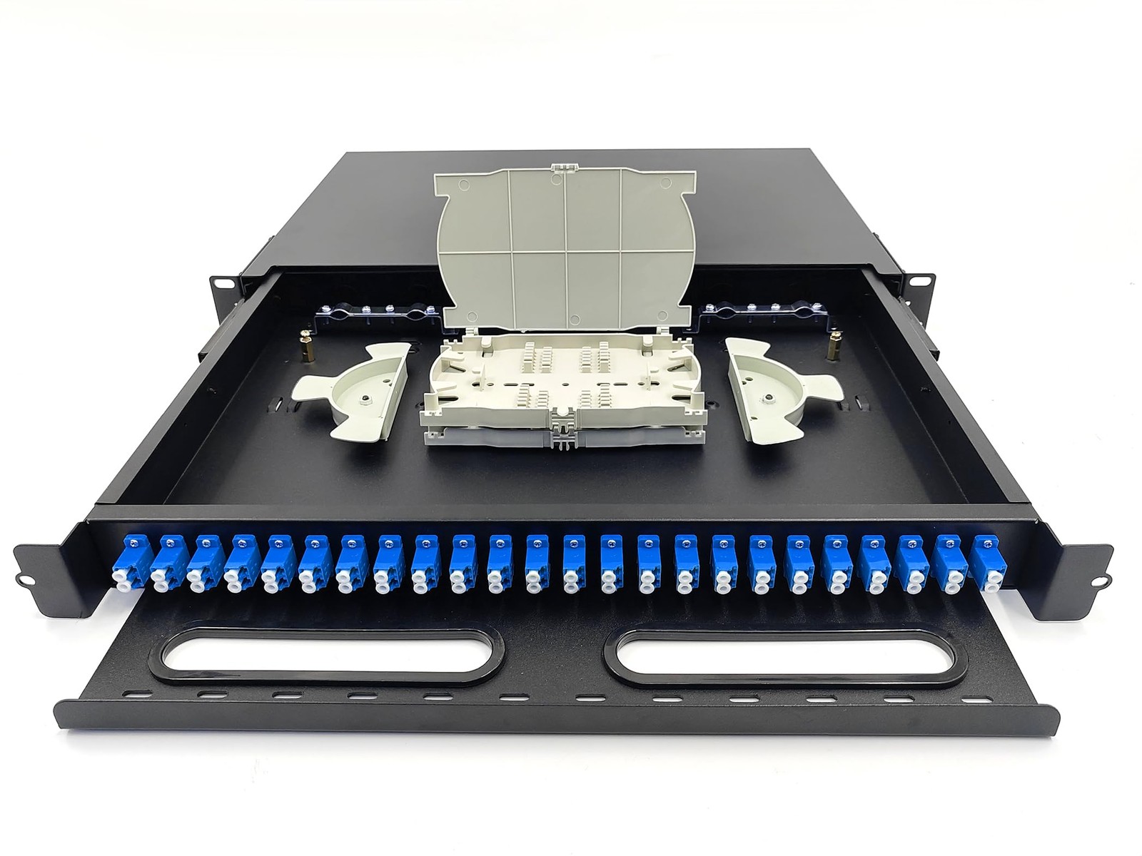 LC-SM 24 Duplex 48 Port Rack Mount Enclosure Box with Splice Trays (Drawer Ty…