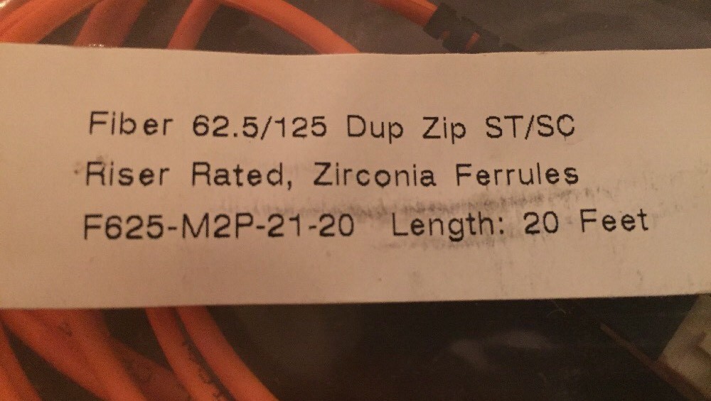 Lot Of 5 Fiber Dup Zip ST/SC 62.5/125 Fiber Patch Cable 20 Feet