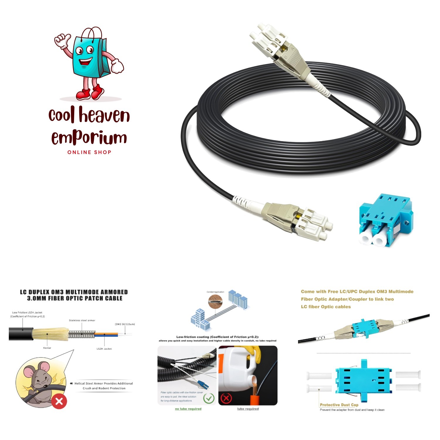 100ft 30 Meters Uniboot OM3 Fiber LC to LC Outdoor Armored Fiber Optic Cable,…