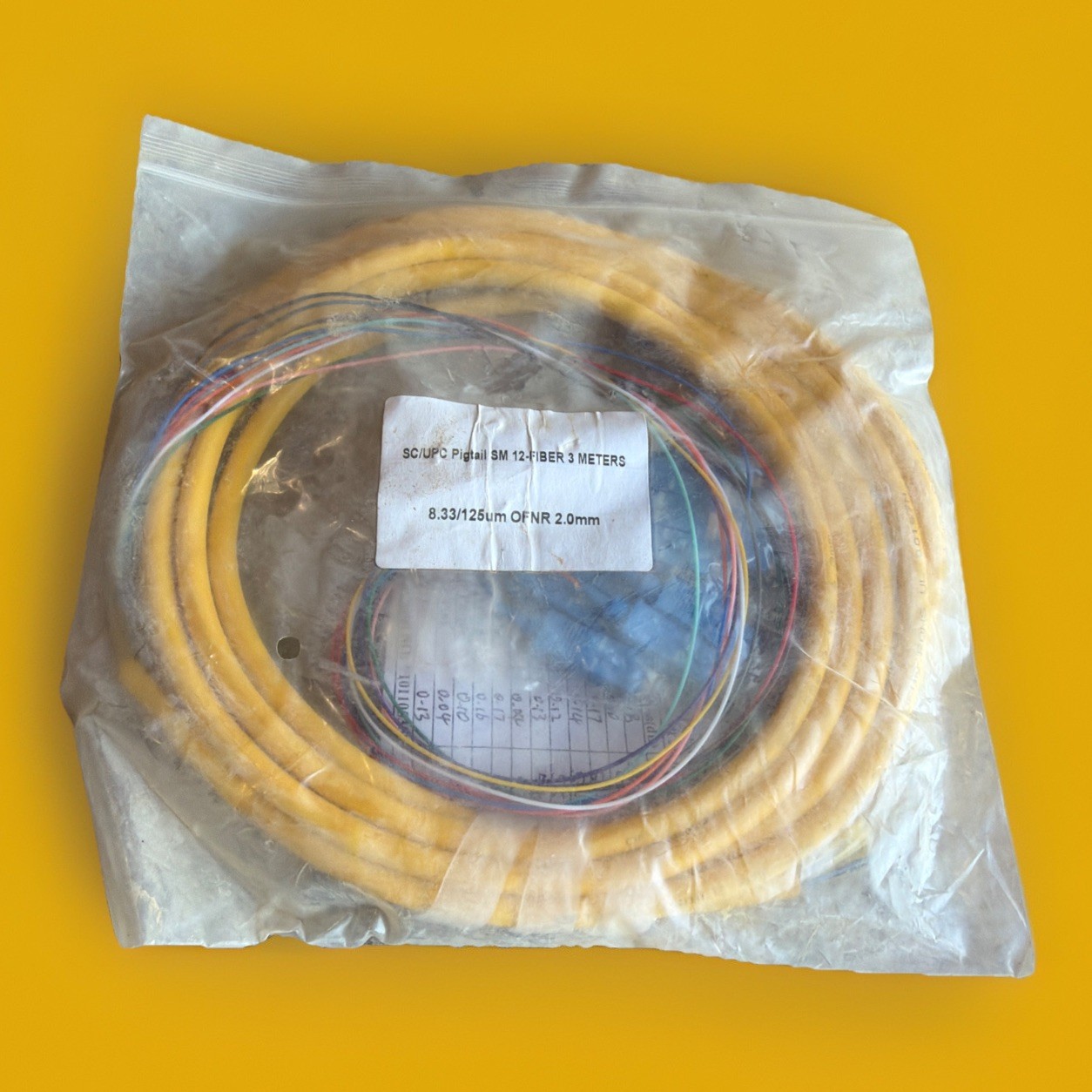 🔥 SC/UPC Single Mode 12-Fiber Fiber Optic Pigtail 3M OFNR 8.33/125um ~ 1 Unit🔥