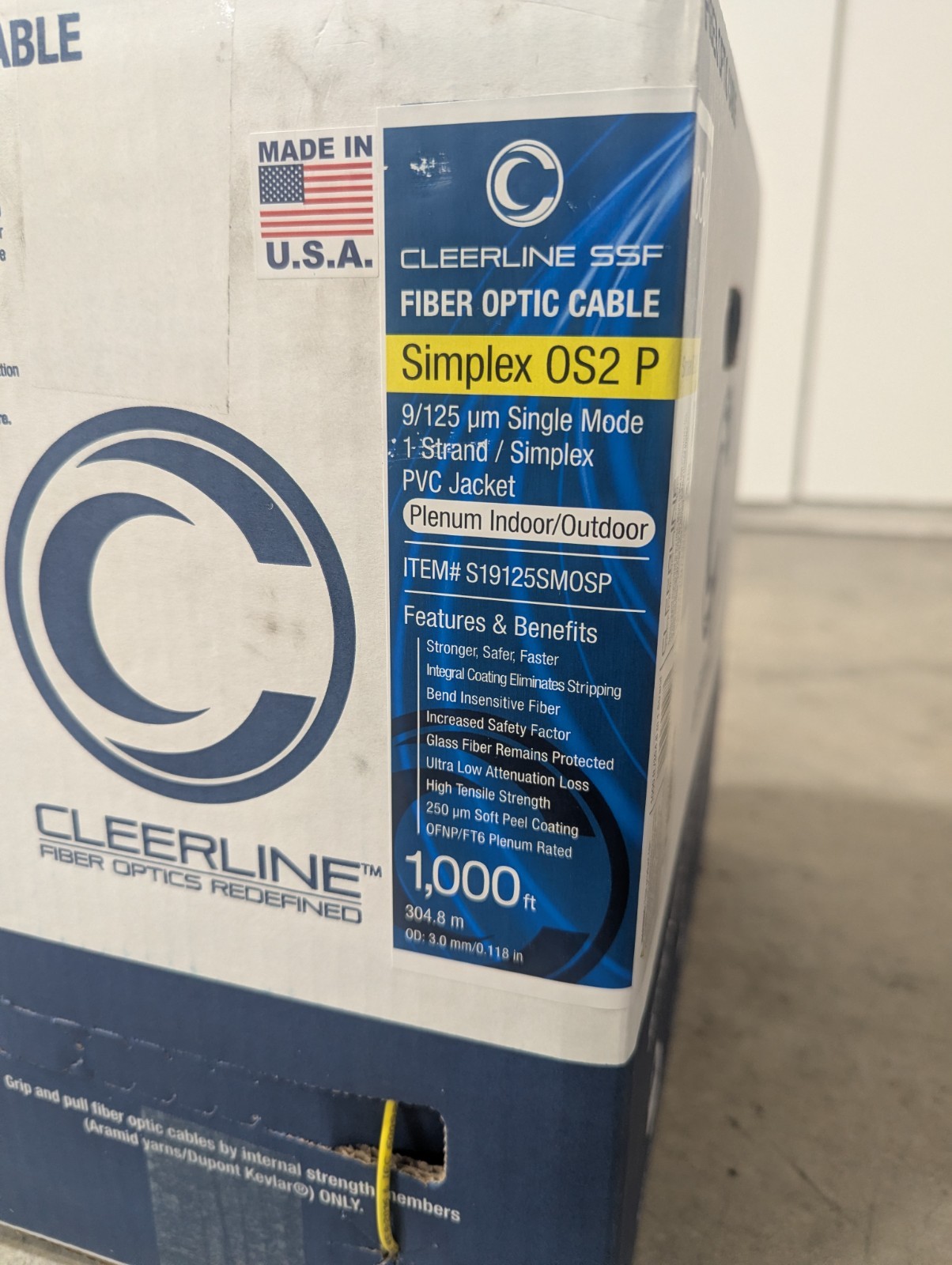 Cleerline Single Mode Fiber, 1000′, New In Box