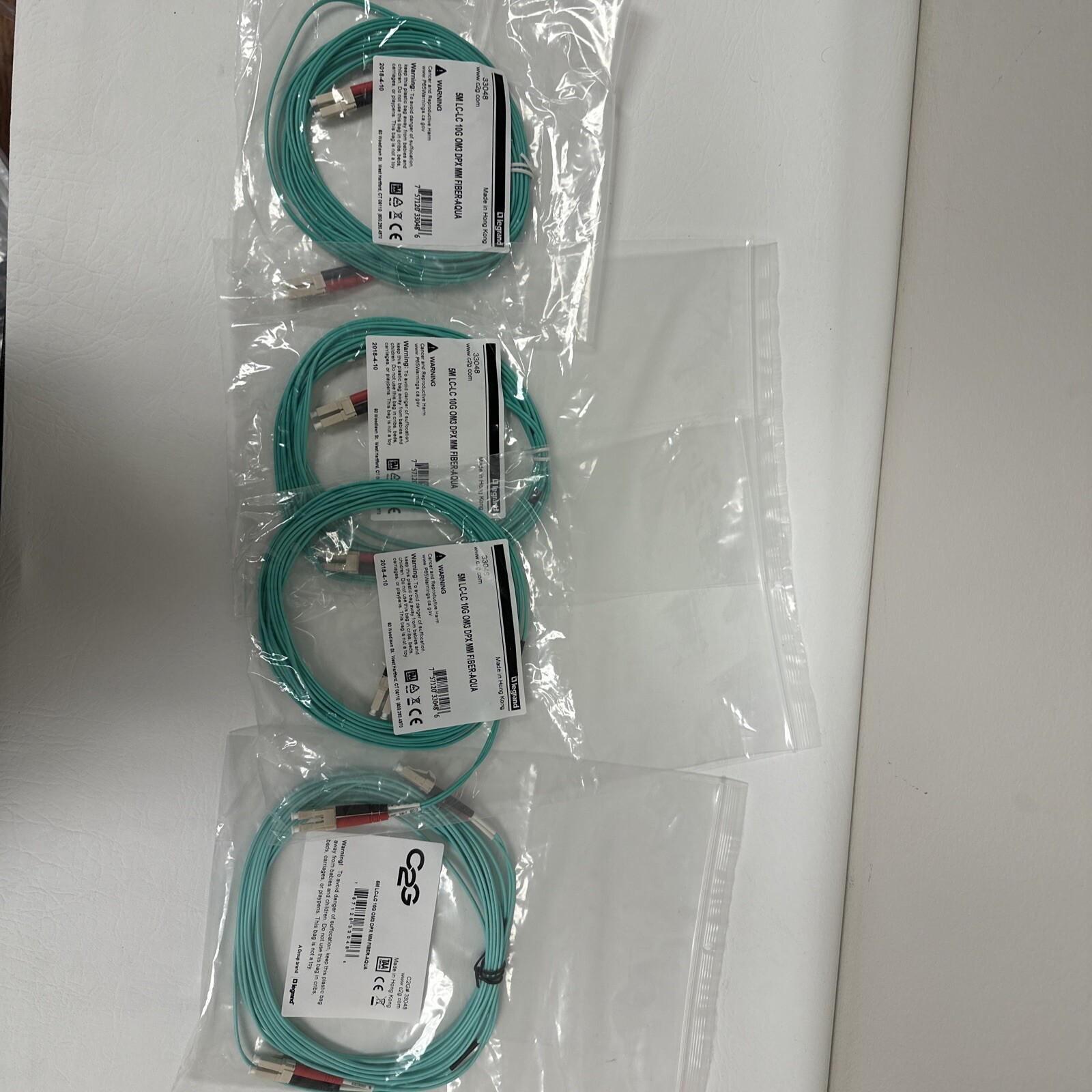 Lot of 4x Legrand C2G 33048 5M 16.4FT LC-LC 10G OM3 DPX MM Fiber Cable – Aqua