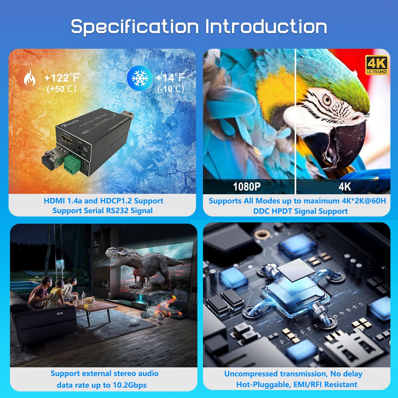Hereta 4K HDMI Optical Video Extender 10.2Gbps Mini HD Fiber Mini, Black