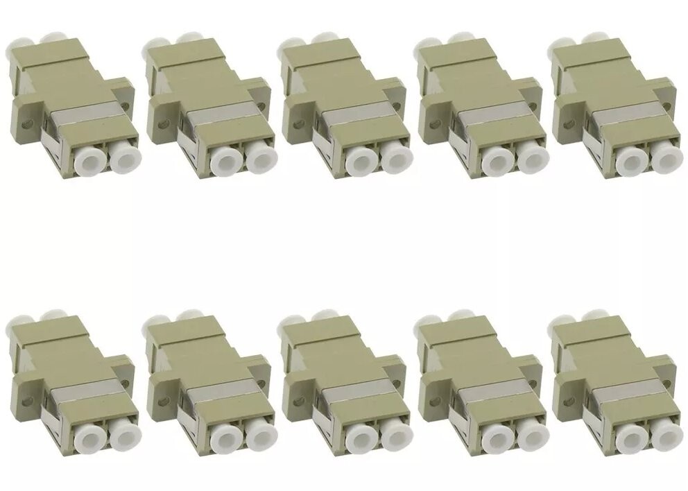 10 PCS LC to LC UPC Duplex Multi-mode Flange Fiber Optic Adapter Connector Beige